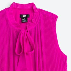 DKNY - Sleeveless, Tie Neck collar, Pleated Shift Dress  Size 10